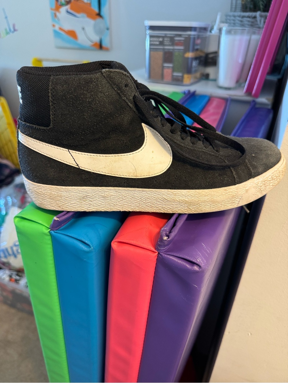 Nike Black Suede High-Top Sneakers with White Swoosh